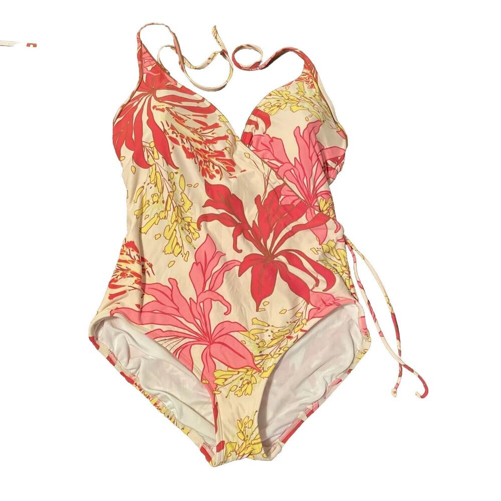 Vince Camuto Women's Floral Halter Neck Faux Wrap One-Piece Swimsuit Size 14